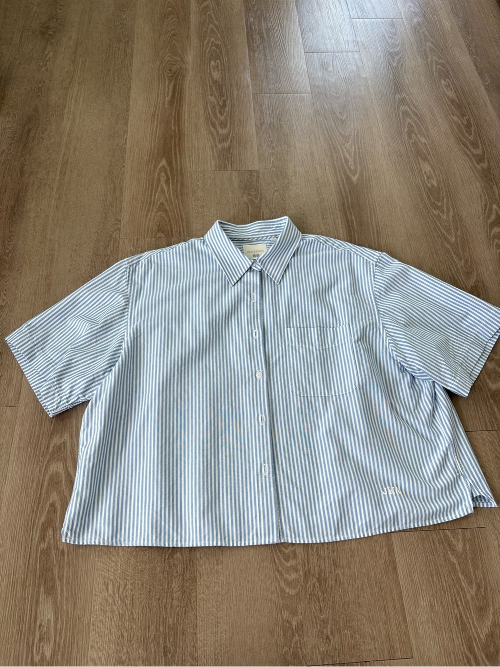 JW ANDERSON Light Blue and White Striped Short-Sleeve Button-Down Shirt